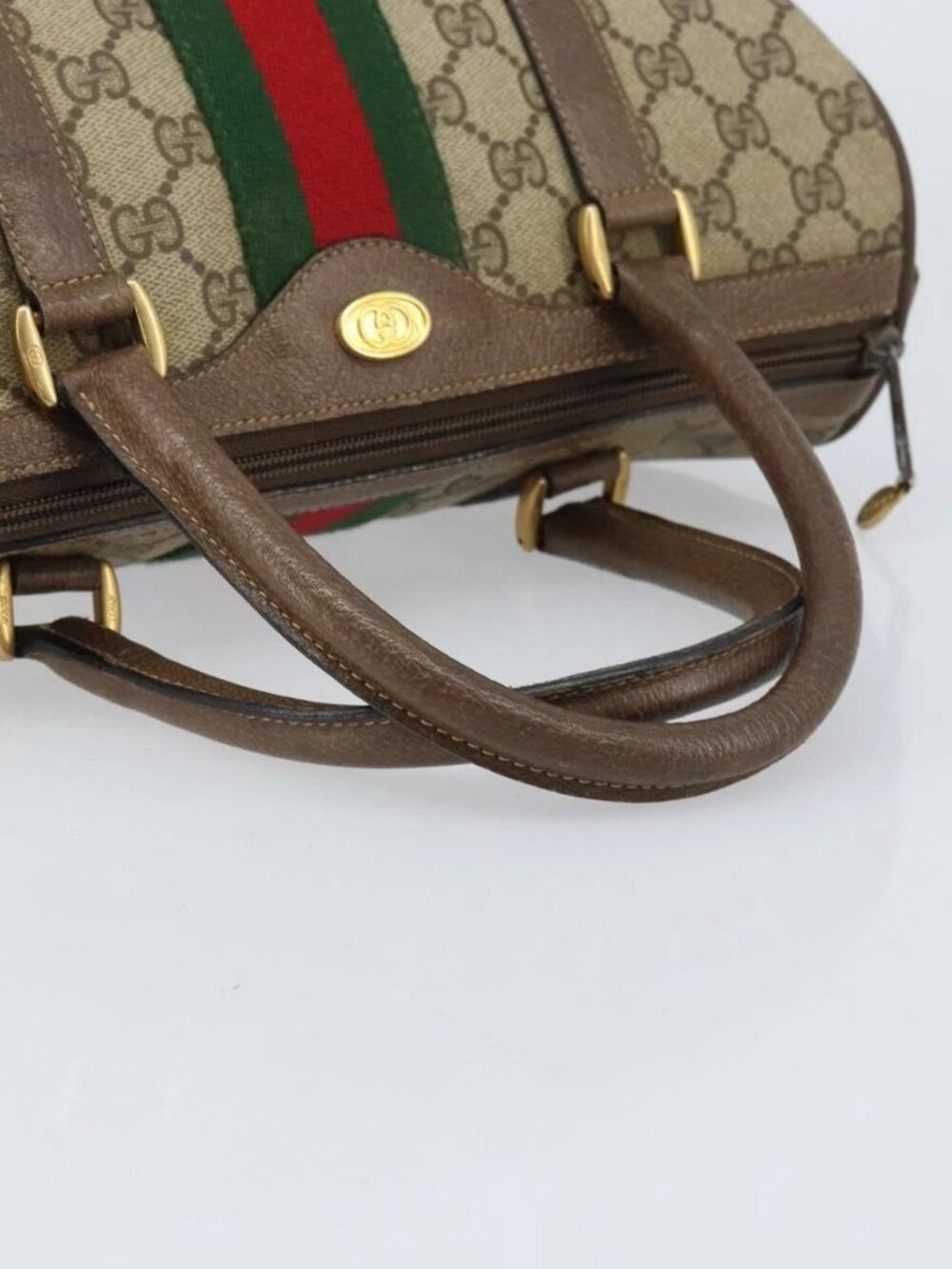 GUCCI GG Supreme Web Sherry Line Boston Bag PVC Beige Gold 39 02 006 Auth gh1854 - Picture 8 of 16